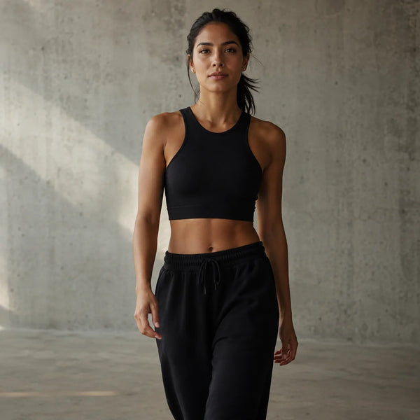 Mujer con top deportivo negro