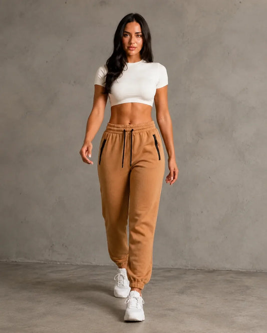 JOGGER CON CIERRE DAMA CAMEL