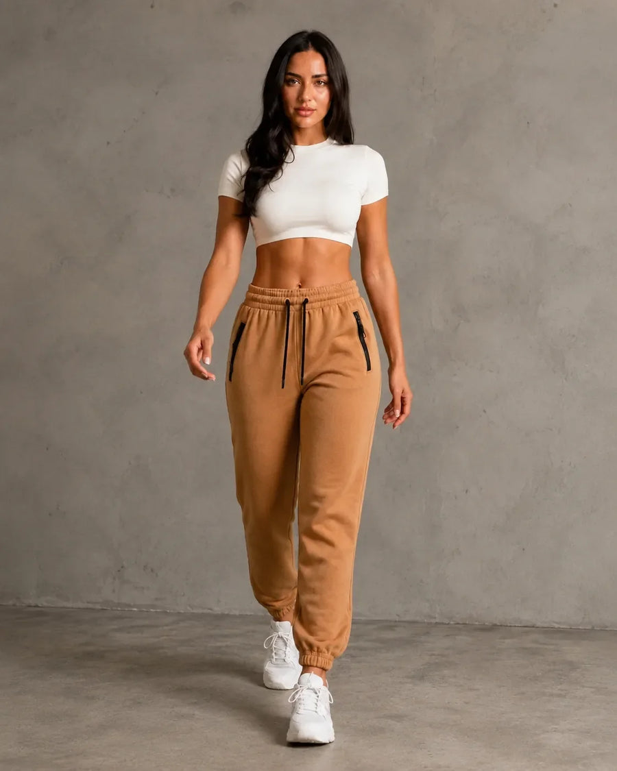JOGGER CON CIERRE DAMA CAMEL