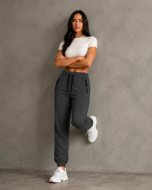JOGGER CON CIERRE DAMA en GRIS OSCURO