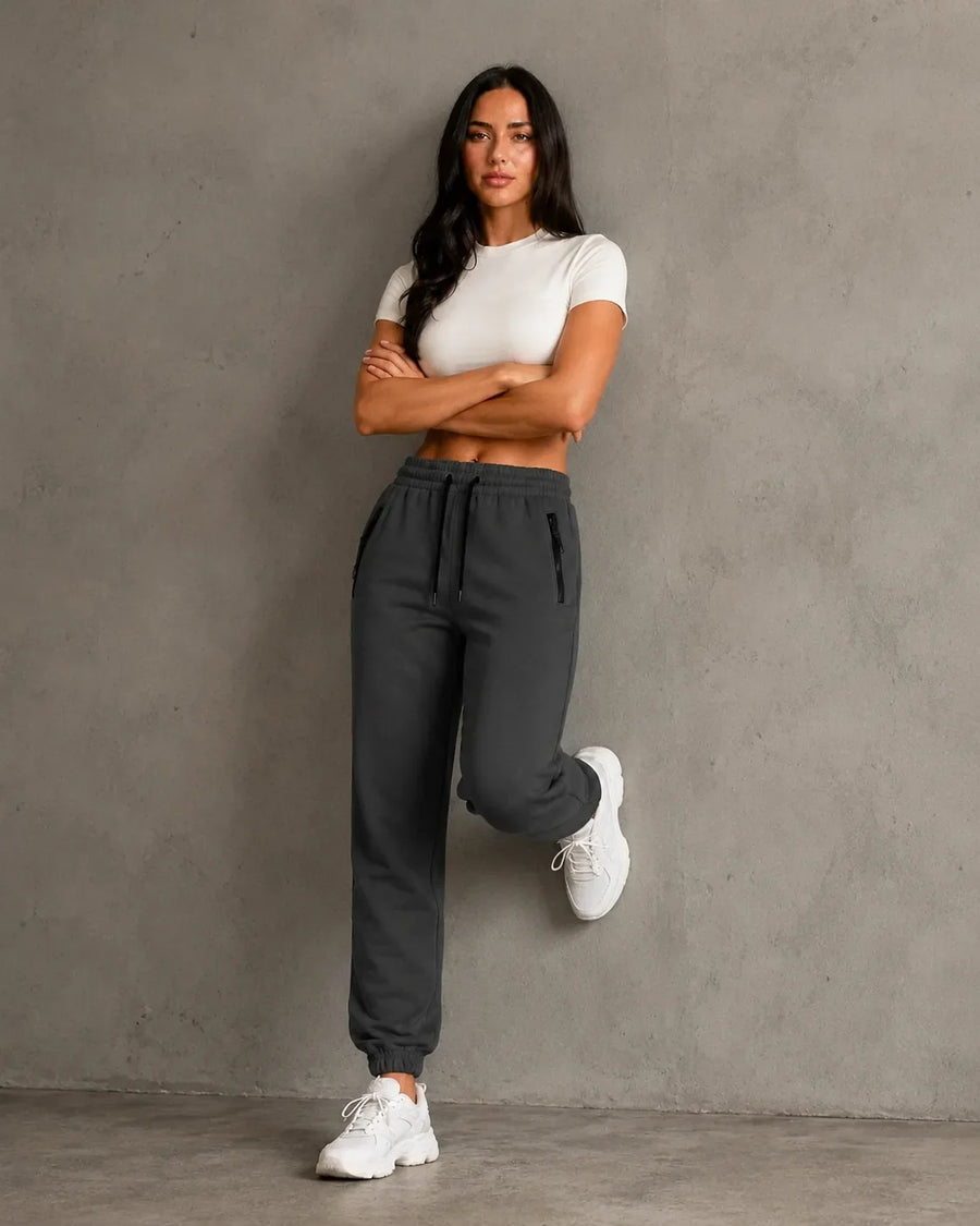 JOGGER CON CIERRE DAMA GRIS OSCURO
